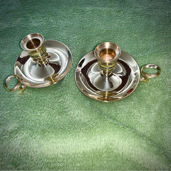 2/LOT Baldwin Brass Round Candle Holders with Finger Grip - Picture 1 of 7